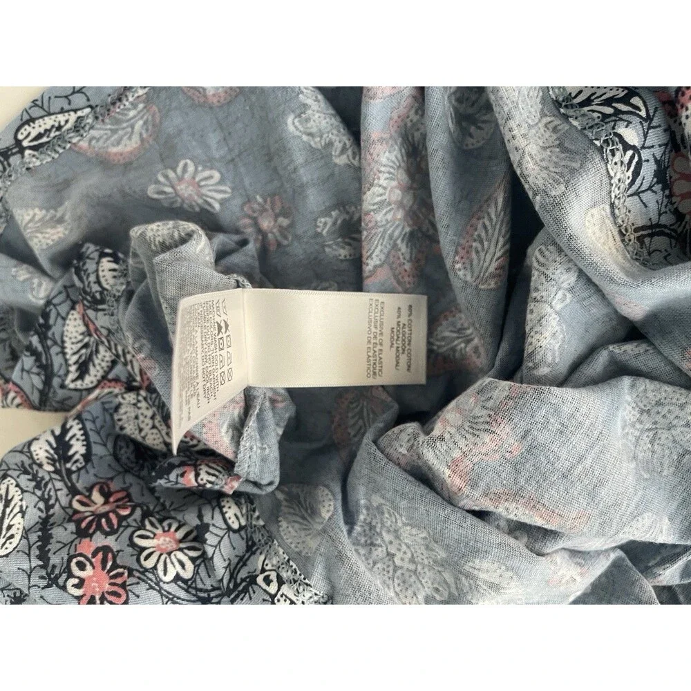 Lucky Brand Women 3X Blue Pink Floral Boho Peasant Blouse Smocked Yoke Plus Size - Picture 4 of 13